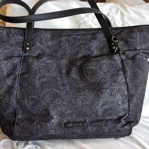 Sakroots Large Travel/Laptop Tote Gray/Black Floral Pattern NWOT